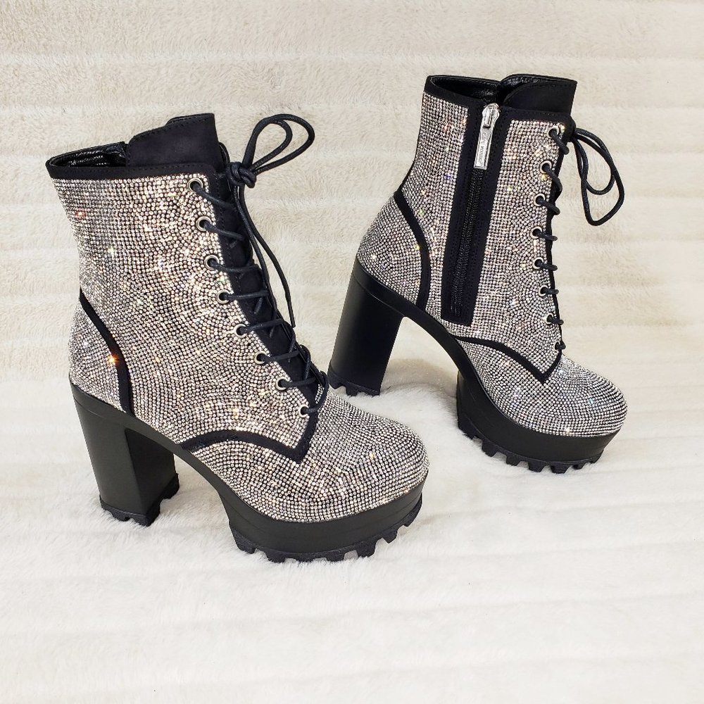 Cape Robbin Silver Crystal Lace-Up Platform Ankle Boots - Picture 12 of 15